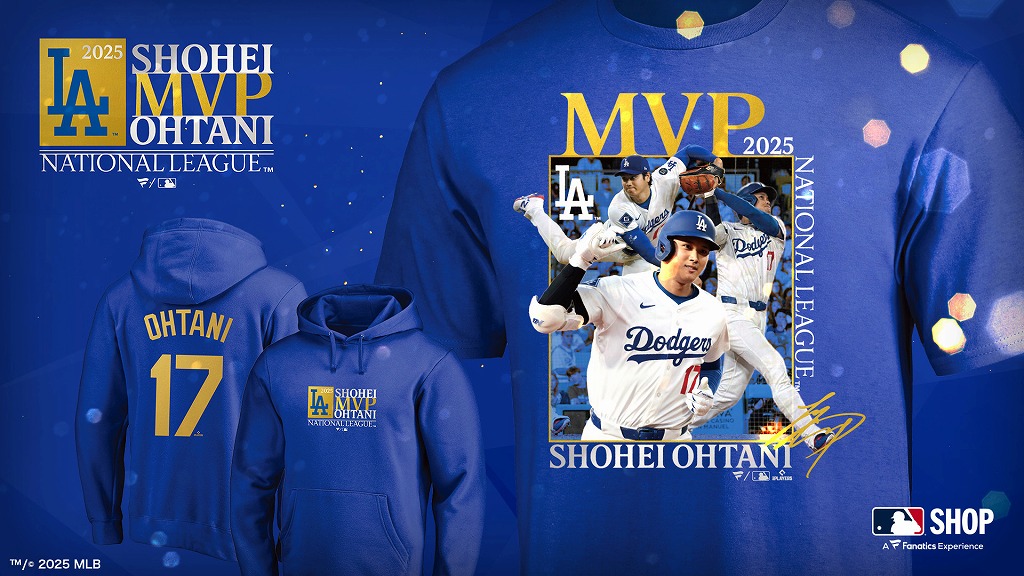 大谷翔平のMVP記念グッズ販売開始 “二刀流”デザインのTシャツや